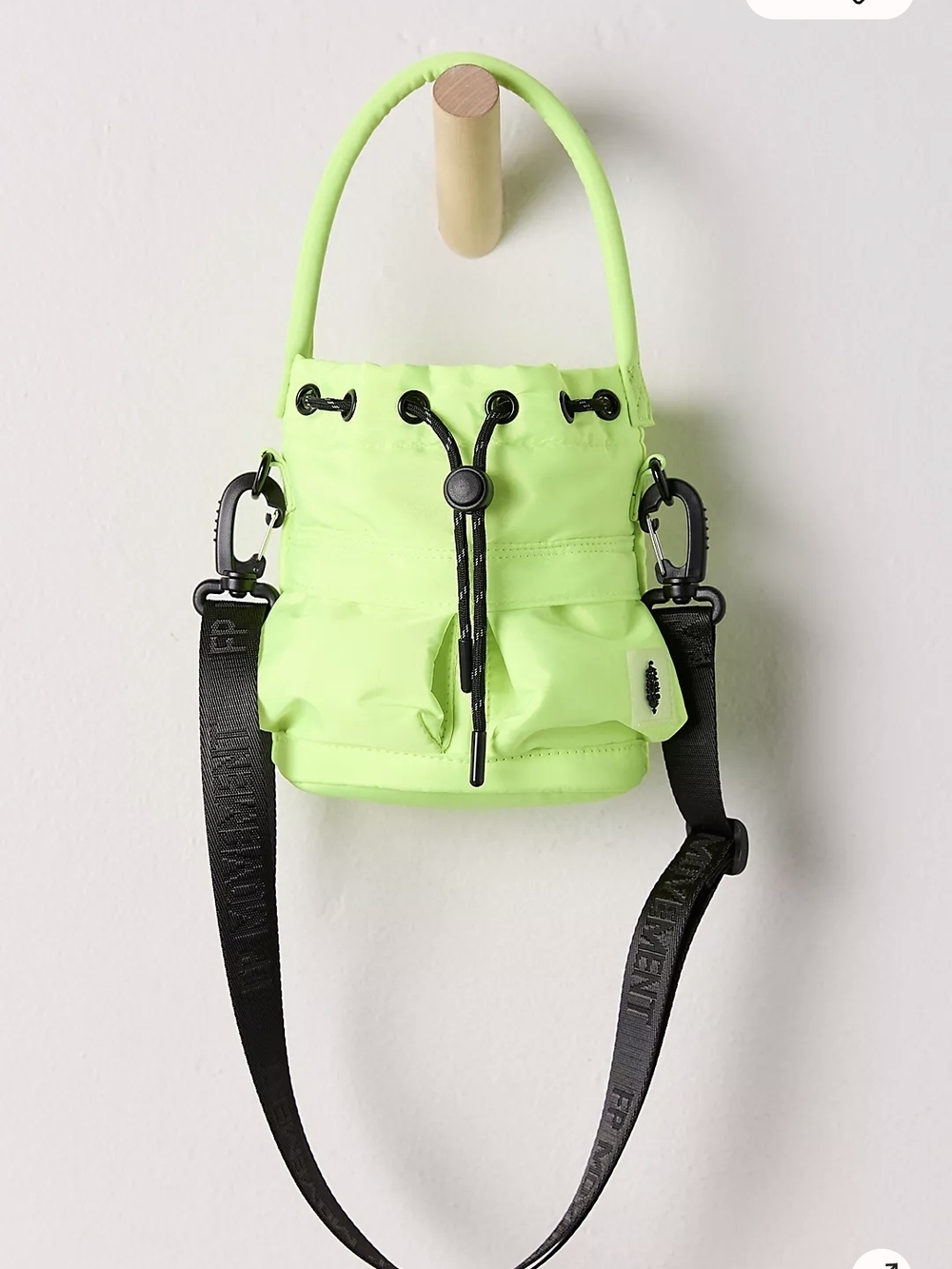 FP Movement by Free People Neon Lime Drawstring Bucket Bag with Black Strap